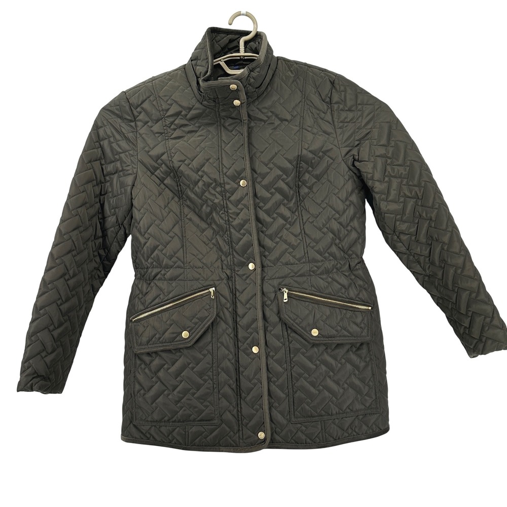 Cole‎ Haan Signature Quilted Jacket Olive Green Womens Large Removable Hood